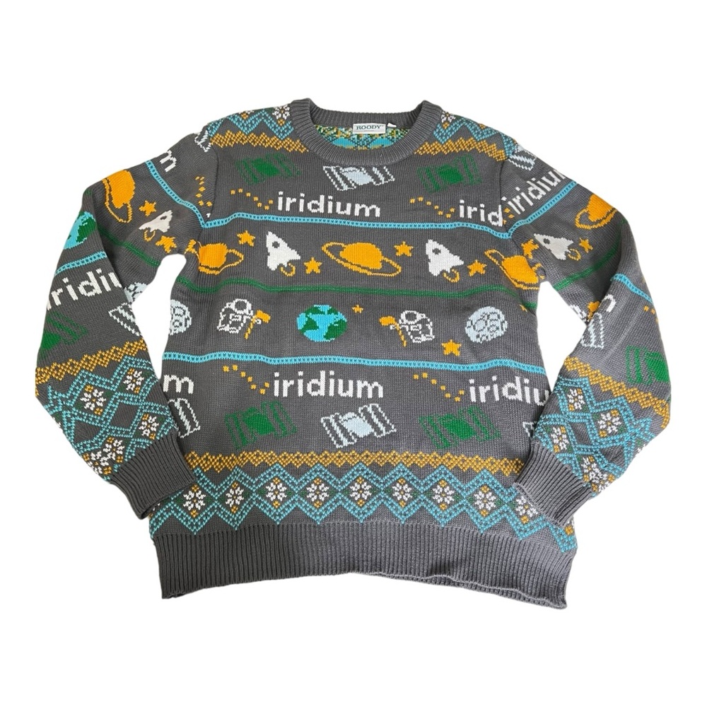 Roody Iridium Outer Space Men’s Gray Novelty Knit Sweater size Large